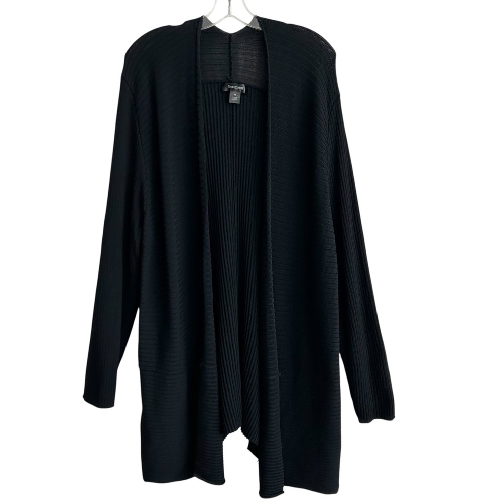 TravelSmith Black Ribbed Long Open Travel Cardigan XL